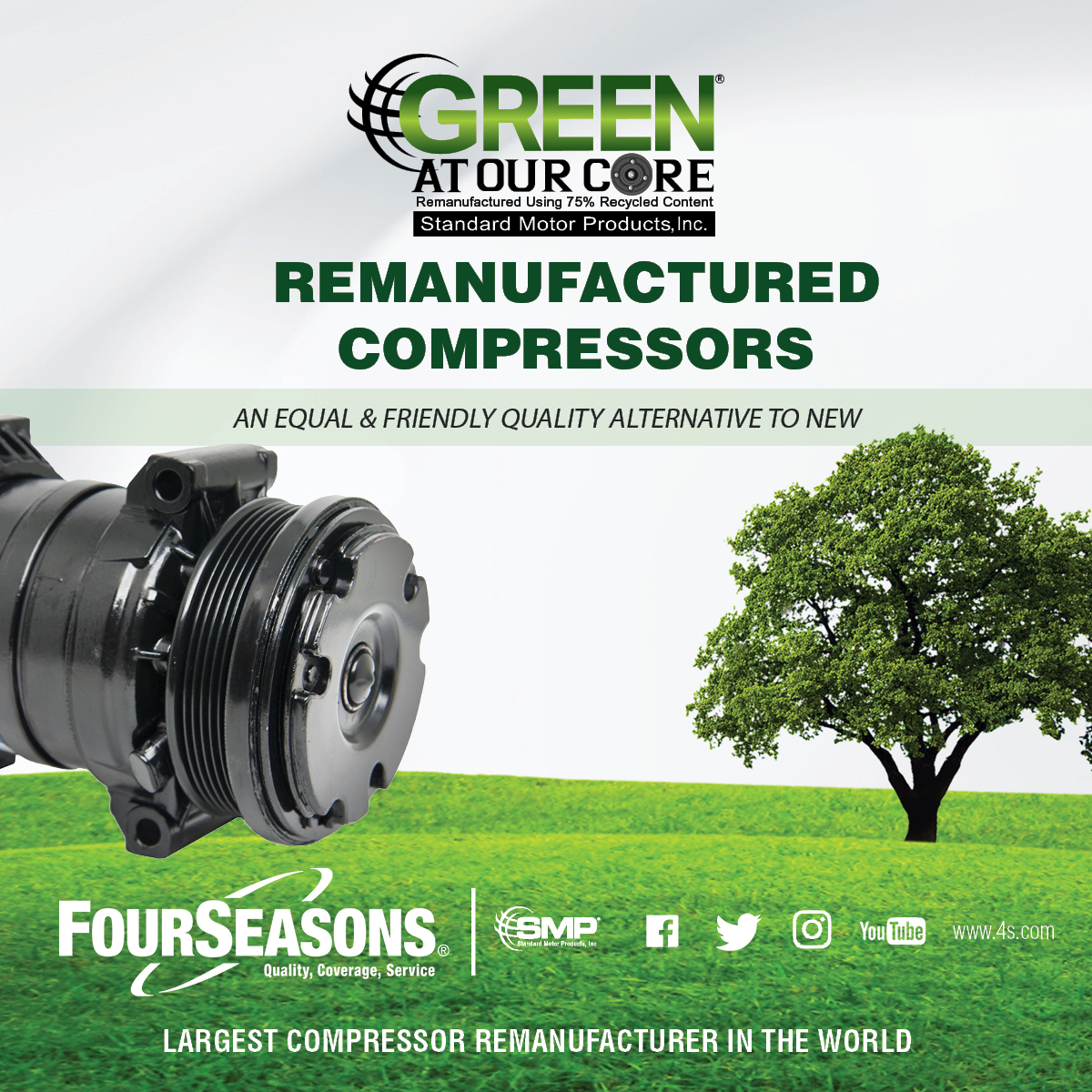 4Seasons's tweet photo. Our remanufactured compressors provide our customers with a quality, affordable alternative that offers the same reliability and durability of a new compressor.
#RemanDay2020 #ManufacturedAgain #FourSeasonsAutomotive #SMPCares #GreenAtOurCore https://t.co/yF0zJMhZe1