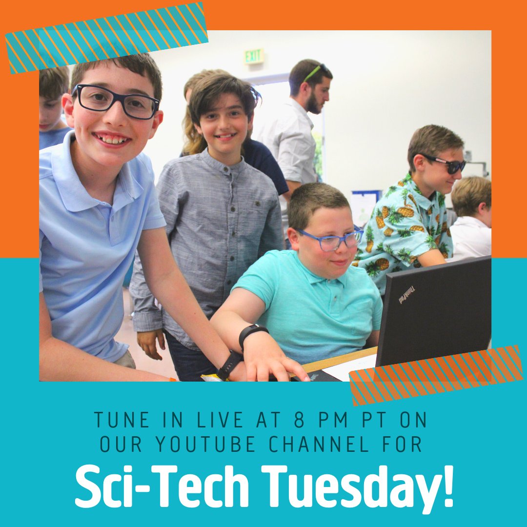 urjscitechwest's tweet photo. It's Sci-Tech Tuesday and we're back live tonight at 8 PM PT on our YouTube channel with a Big Bang, what we learned today, and Siyum. We can't wait to see you there: https://t.co/HvhBwwpoqz https://t.co/SFgdr6w6YM