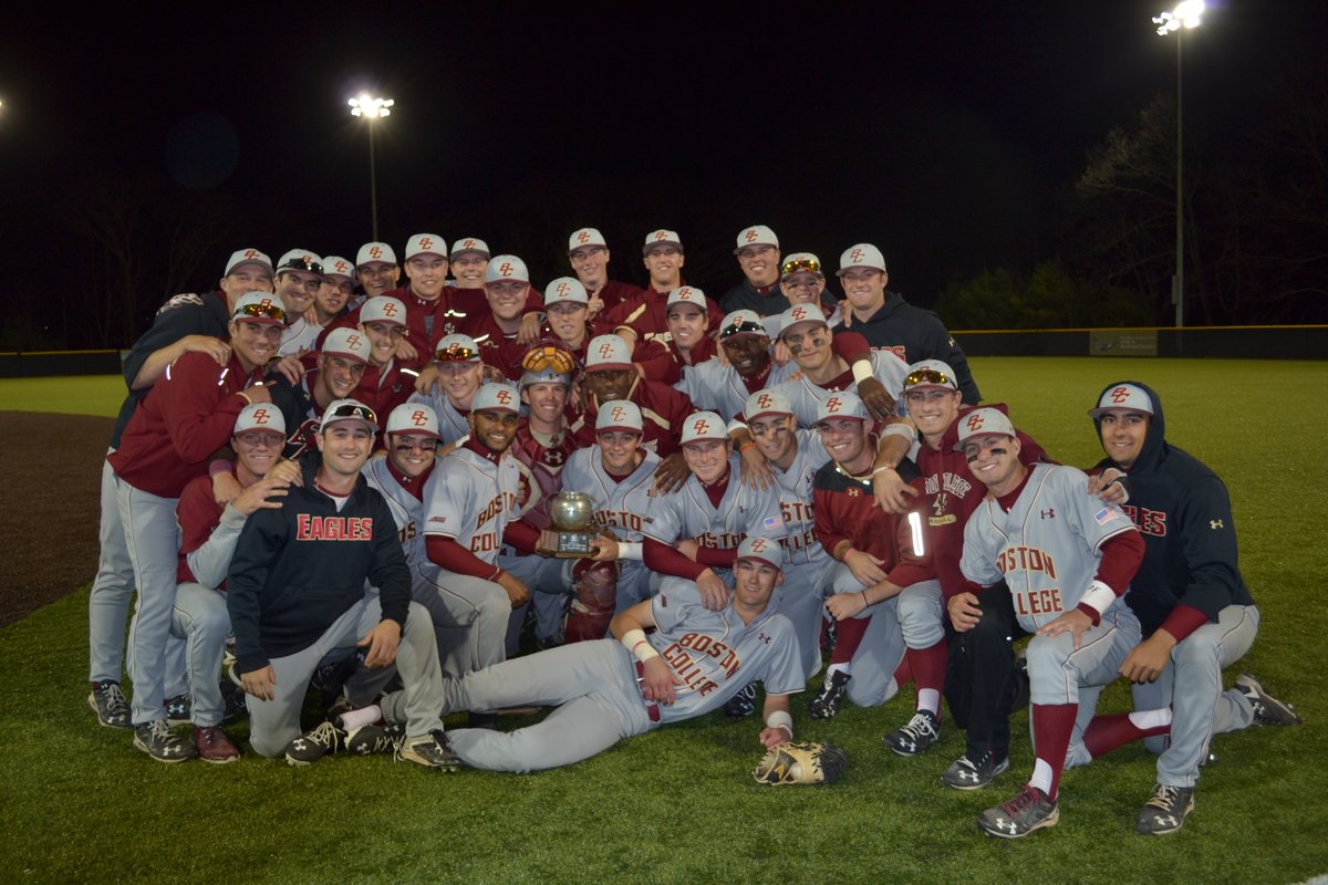 BCBirdBall's tweet photo. April 20, 2016 - BC won back-to-back Beanpot titles for the fourth time. @Logan_Hoggarth hit a 3-run HR and added a sac-fly as the Eagles beat NU, 8-2, at the New England Baseball Complex in Northborough. https://t.co/lqF1GUdCUE