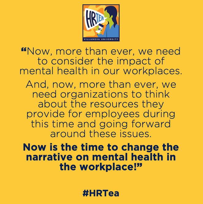 villanovahrd's tweet photo. Our newest episode of #HRTea is live! In this episode hear from @KellyAGreenwood of @MindShareOrg on the importance of changing the narrative around mental health in the workplace, a topic on the minds of many given the current global pandemic. 🎧🍵💕 #MentalHealthMatters https://t.co/x3AsvrApSq