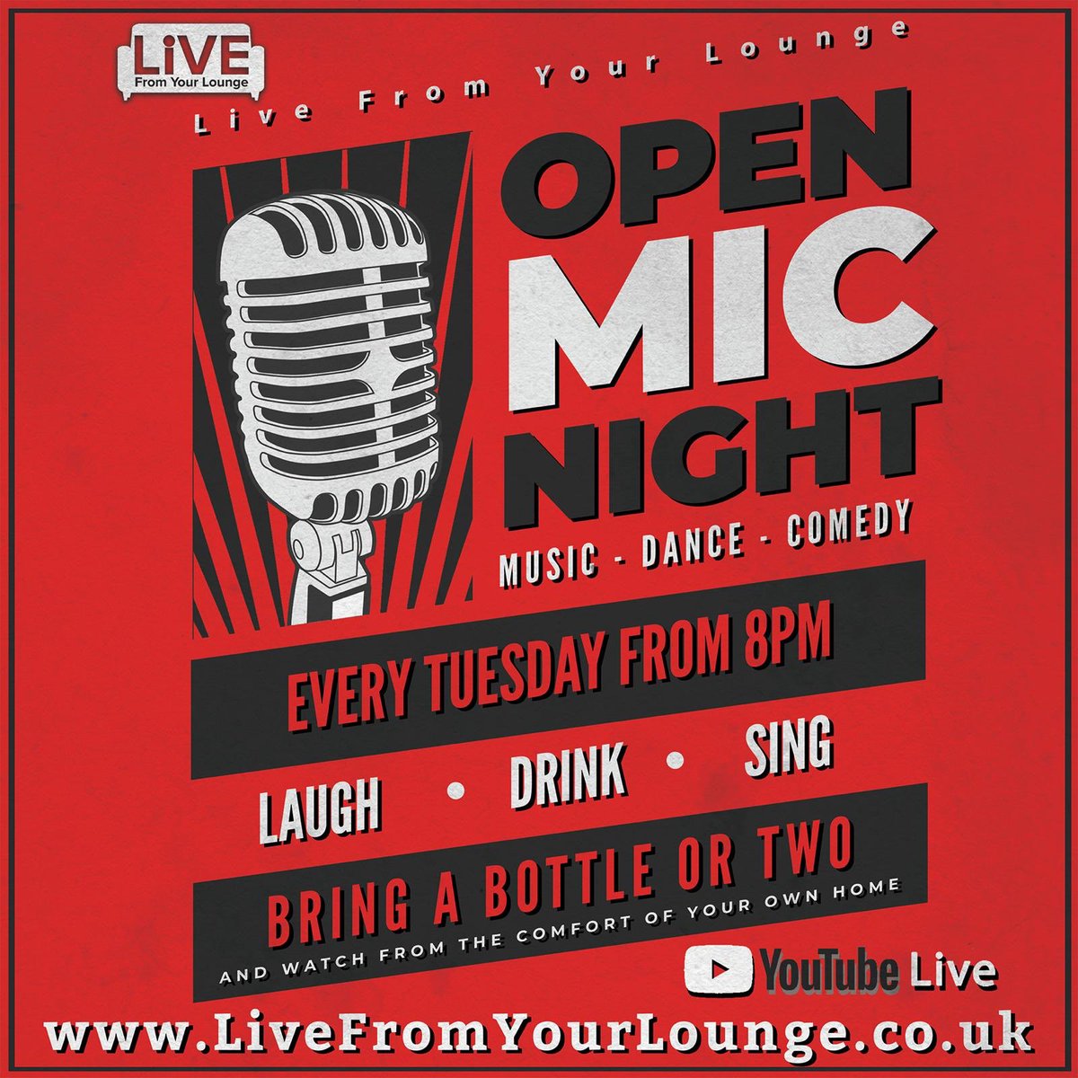 We’re ready and waiting for your open mic submissions! What ever you want to showcase pop it over to joinus@livefromyourlounge.co.uk and we’ll include it in our open mic night!
