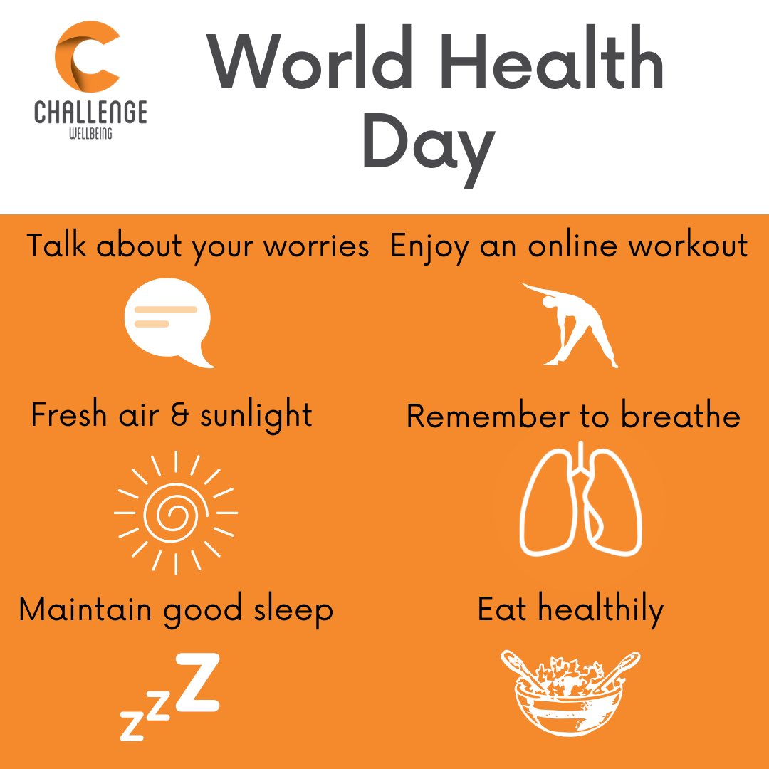 ChallengeWellb1's tweet photo. #worldhealthday #worldhealthday2020 #breathe #vitamind #talk #itsgoodtotalk #sleep #guthealth #health #exercise #mentalhealth #sunshine #sun #freshair #lungcapacity #eathealthy #lockdown #stayhome #stayhomestaysafe #stayhomesavelives https://t.co/VvtvuJySvP