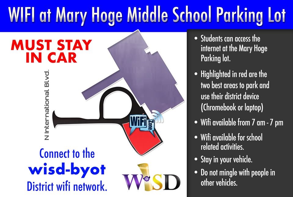 WISDSilvaLib's tweet photo. Just a friendly reminder of the different locations where WIFI is being offered to our students. Remember to stay in your vehicles.  We miss you! Stay safe and healthy! #SilvaReadersareLeaders #WISDLibrarians #WeslacoISD https://t.co/9xefr3j7qT