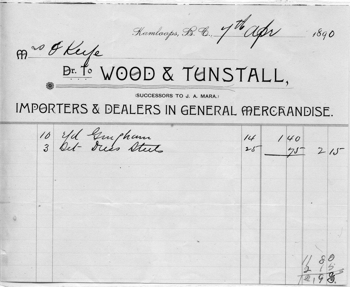 OKeefeRanch's tweet photo. Today this receipt from Wood &amp; Tunstall, Importers &amp; Dealers in General Merchandise turns 130! It’s nestled up in an archival box with its friends – good thing physical distancing isn’t a thing when you’re encapsulated in mylar and live in an acid-free box #museumhumour https://t.co/dKfBZo1rp4