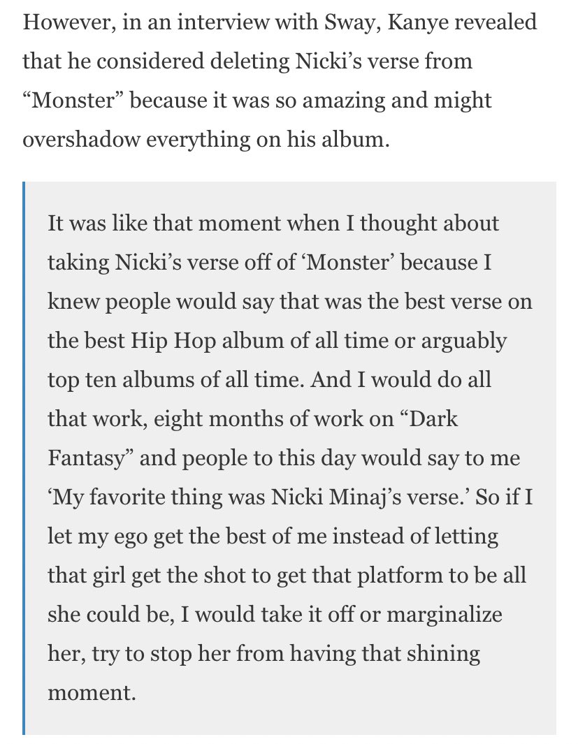 It’s been almost a decade since Nicki’s debut album Pink Friday dropped in 2010. From the very beginning, she came out with impressive collaborations like Eminem on “Roman’s Revenge” and that unforgettable “50k for a verse no album out” feature on Kanye’s “Monster”. Ask the KINGS