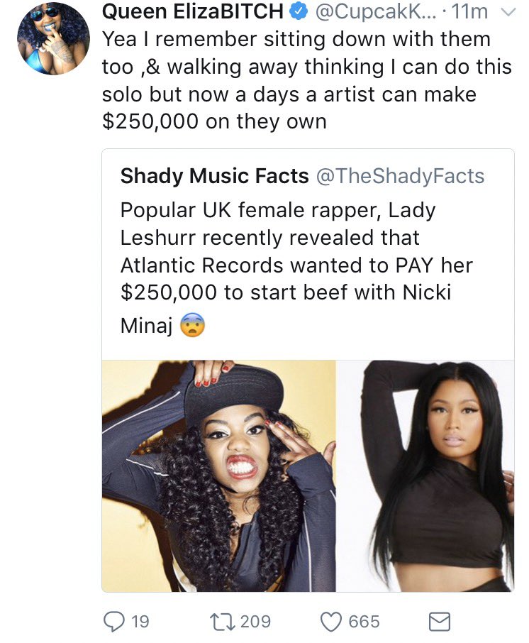 Atlantic Records offered up-and-coming female rappers (including Lady Leshurr, ​CupcakKe, and possibly Cardi B) up to $250k to act as ‘rivals’ to Nicki. But you can’t mass produce the Nicki brand. Only Nicki has the design and “Pinkprint” to such carefully curated architecture