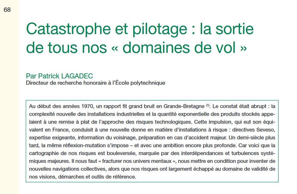 AnnalesdesMines's tweet photo. ✅"Catastrophe et pilotage : la sortie de tous nos « domaines de vol »", par Patrick Lagadec @Polytechnique 
👉https://t.co/9xCG8n19gp https://t.co/rP7Ka8AEWV