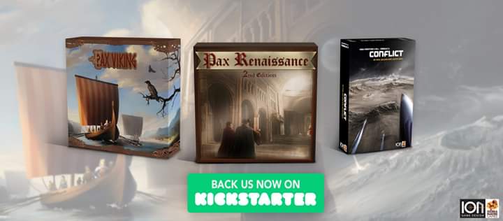 IonGameDesign's tweet photo. Our new #Kickstarter is now live!!
• #PaxViking.
• #PaxRenaissance 2nd Edition
• #HighFrontier4All: Module 3 - Conflict.
Feel the winds of the history and the future! https://t.co/XpqpOKcHFs
#PhilEklund #JonManker #iongamedesign #sierramadregames #boardgames https://t.co/uycLBu6tak