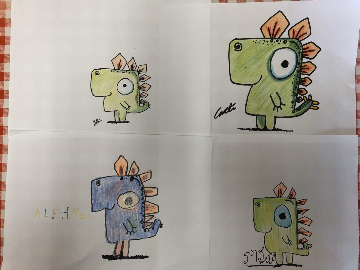 Gml1981's tweet image. A family of Gregasaurus drawn by all the family @RobBiddulph #DrawWithRob