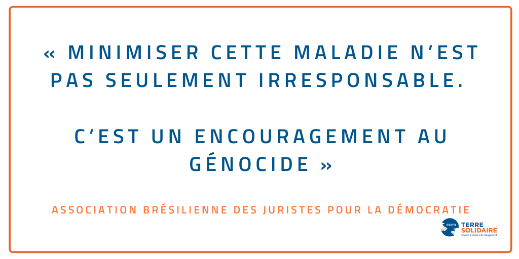 Malgré les recommandations de l'<a href="/OMS_fr/">OMS en Français</a>, #bolsonaro maintient que cette "petite grippe" ne serait dangereuse que pour les personnes de plus de 65 ans ou celles présentant déjà des problèmes de santé. Un discours de mort selon les professionnels de #Sante et la société civile.
2/3