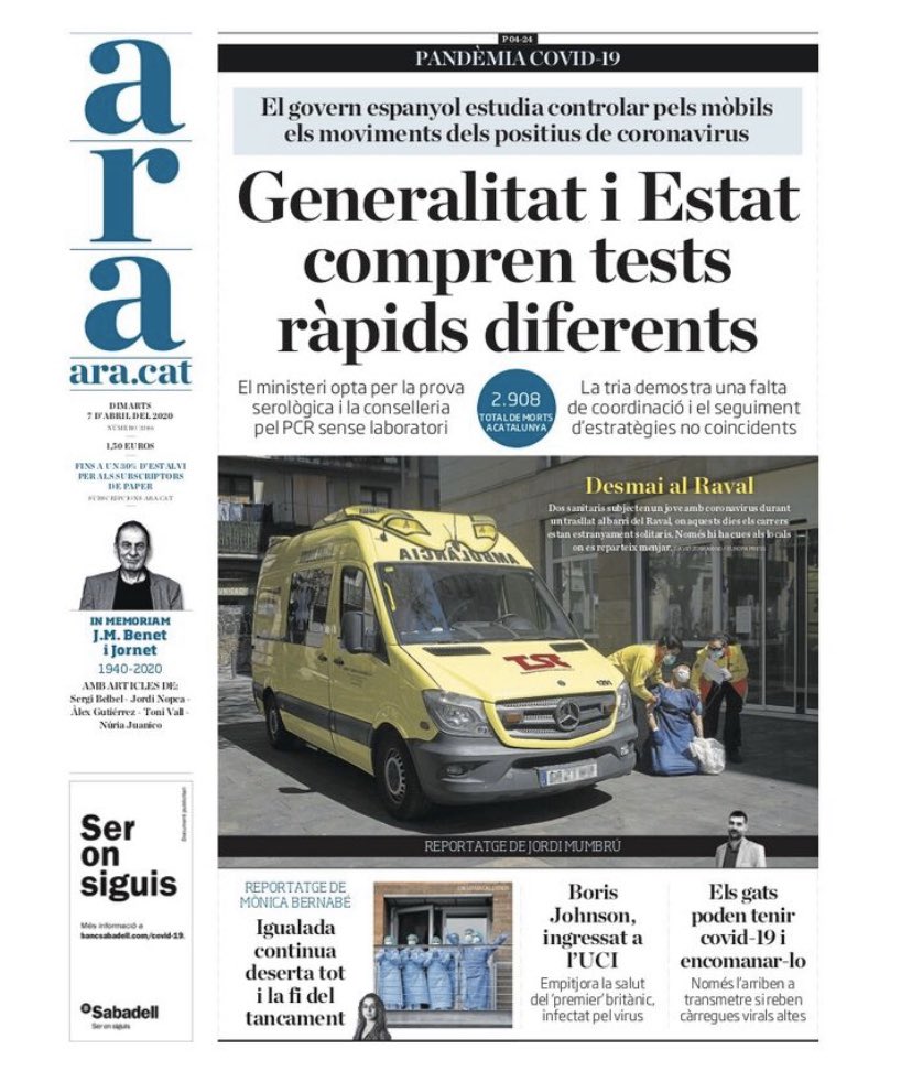 DavidZorrakino's tweet photo. Ahir van decidir que avui acompanyés la feinada de la bona gent del @diariARA amb aquesta fotografia en portada.

 #Covid_19 #Barcelona https://t.co/yg1mhdUfav