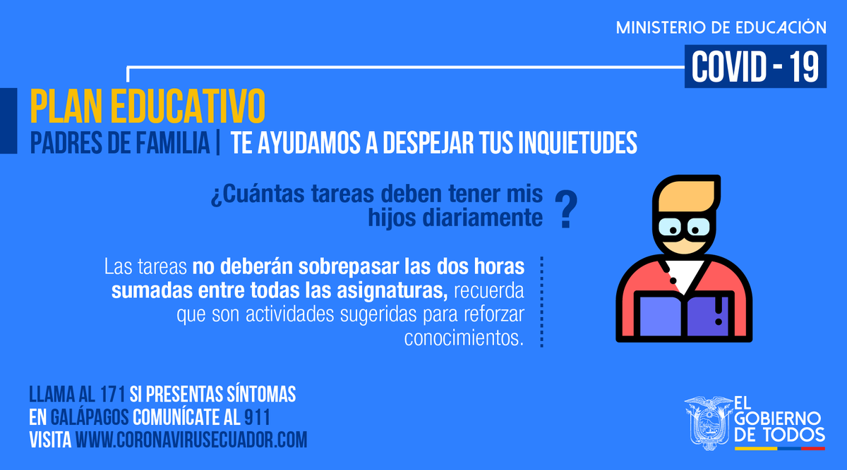 Educacion_Ec's tweet photo. #PlanEducativo | Los alumnos requieren de contacto permanente y todo el apoyo de sus docentes para fortalecer sus conocimientos. Recuerda, los estudiantes no tendrán sobrecarga de tareas. #UnidadNacional #JuntosEcuador🇪🇨 https://t.co/msukG6ffU5