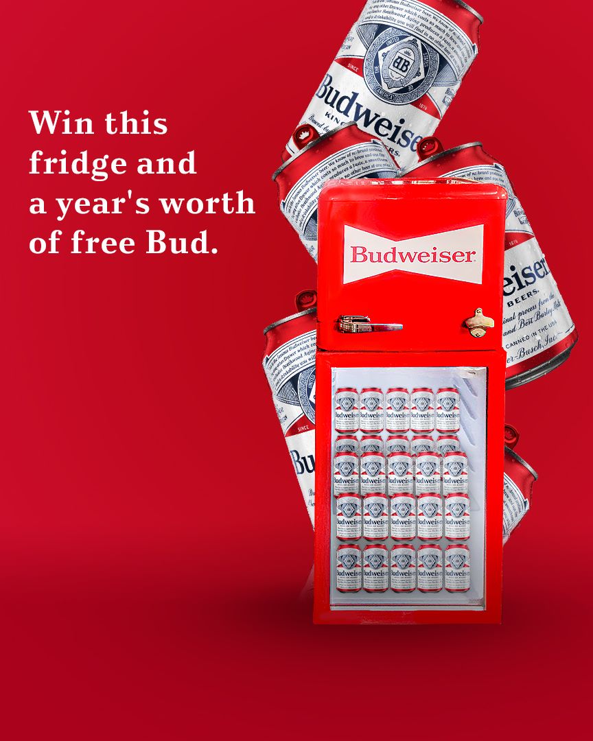 Happy #NationalBeerDay! Budweiser is giving away a Budweiser fridge and a year worth of Buds! Head to their Facebook page to enter!