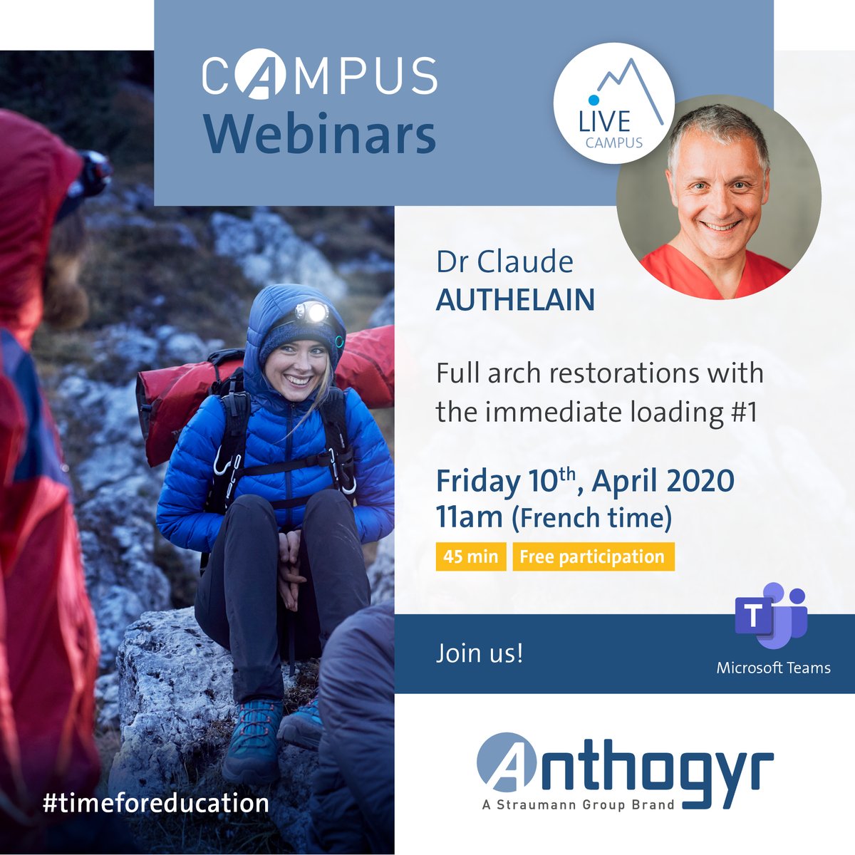 Anthogyr_France's tweet image. Campus Anthogyr Webinar: Join Dr Claude Authelain on Friday 10th April 2020 at 11 AM (French Time) for a Free Webinar on the "Full arch restorations with the #immediateloading" Part I. @FMCPro @TheDentistMag @DentistryToday @ReviewDental @Dentistry

📽️lnkd.in/ggfsCwU