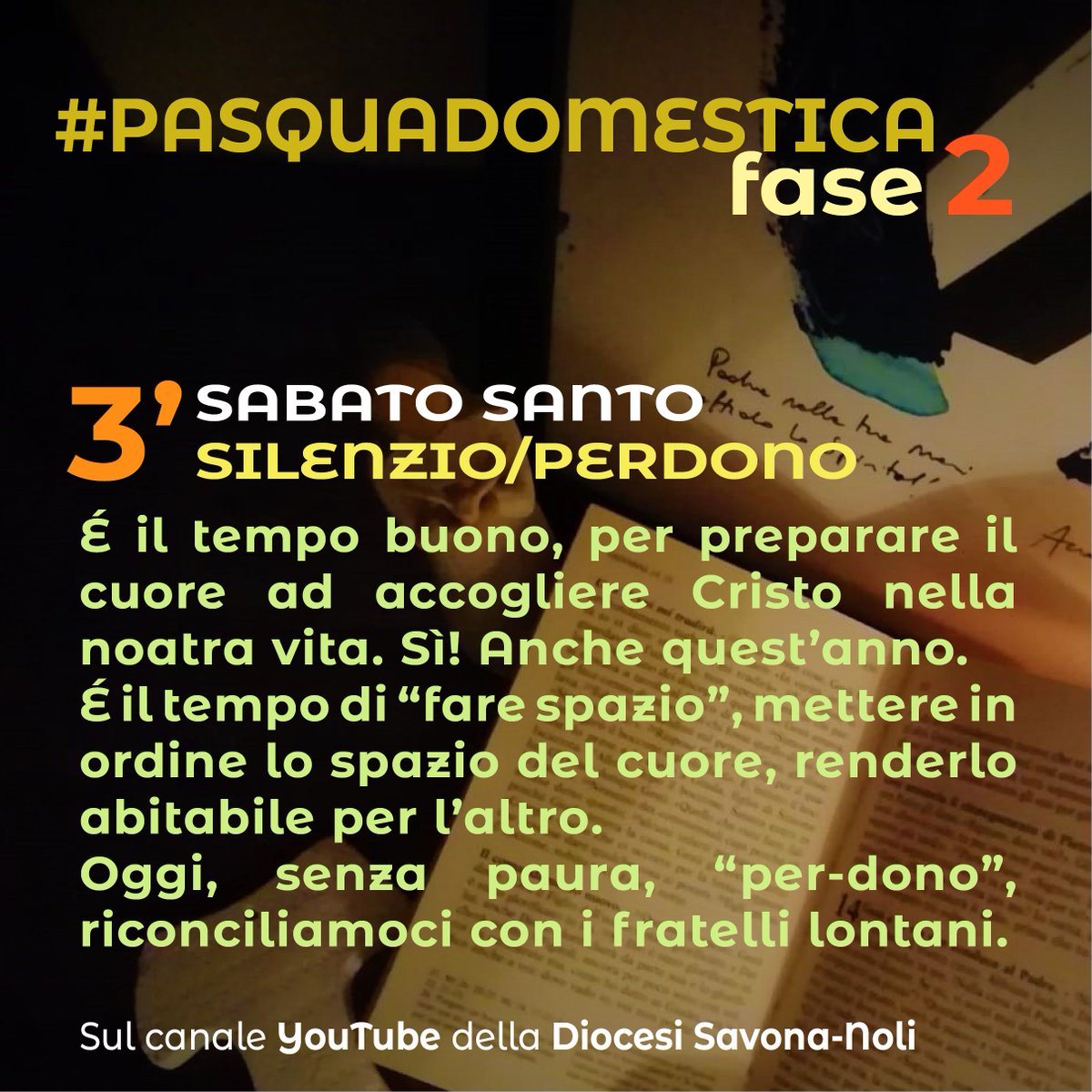pgsavona's tweet photo. #pasquadomestica fase 2 - Ovvero tre passi/atteggiamenti per vivere spiritualmente il Triduo Santo in preparazione alla Pasqua. Seguiteci sul canale YouTube della Diocesi Savona-Noli o sul nostro sito di Pg.  

#settimanasanta2020 #pasqua2020 #passidispiritualità #iorestoacasa https://t.co/MTfLjhL2tg