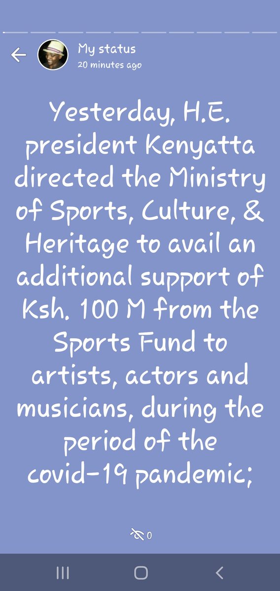 abbeychox's tweet photo. My two cents regarding the directive by H. E. President Kenyatta to avail Ksh 100M of the Sports Fund to artists, musicians and actors in the fight against #COVID19 https://t.co/6pHvZ2SaIK