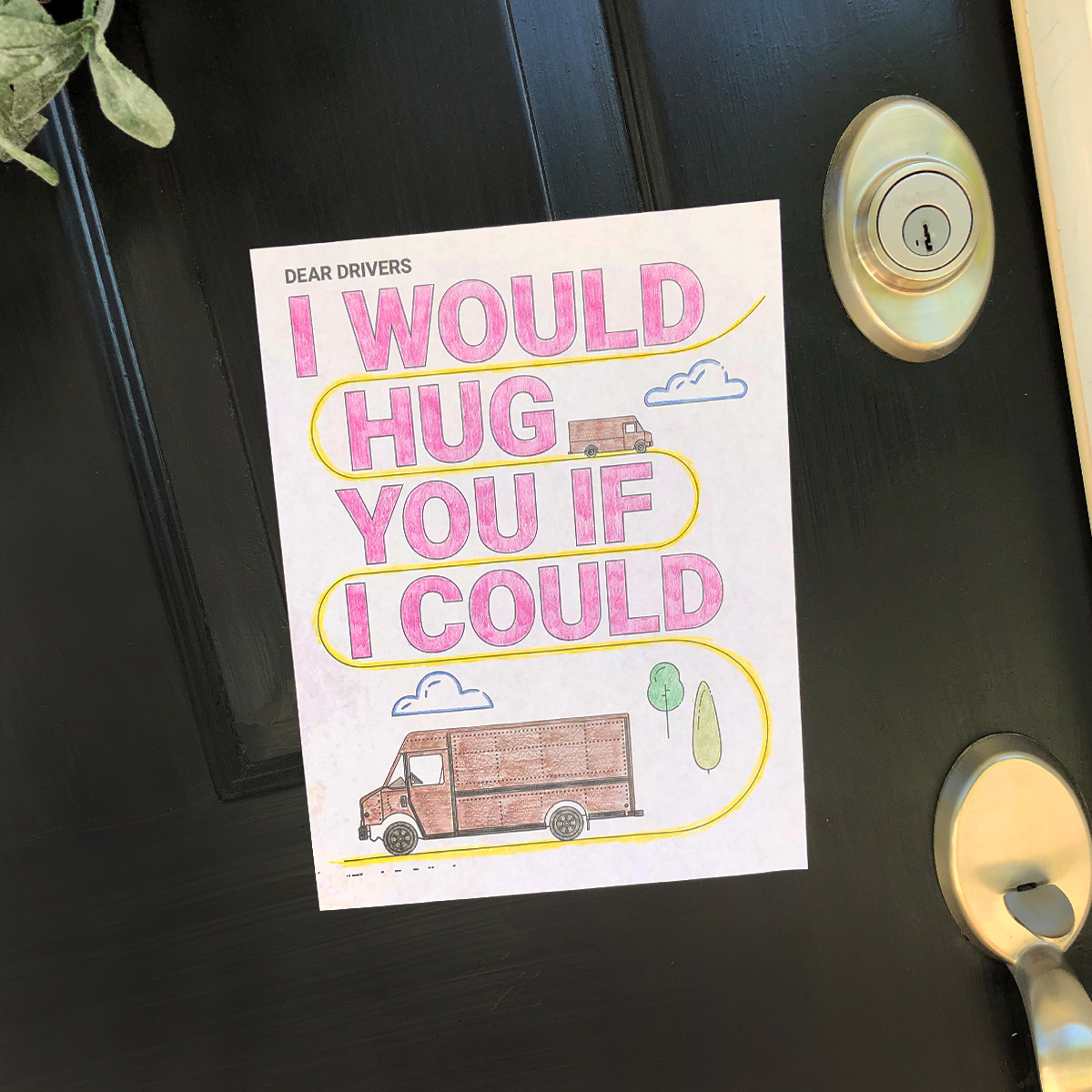 UPS's tweet photo. Our drivers love the love they’ve been getting! Say thanks to your driver with this printable poster to put on your door. #ThanksForDelivering https://t.co/yRSBwhHtgA https://t.co/2CWbnPMtQ4