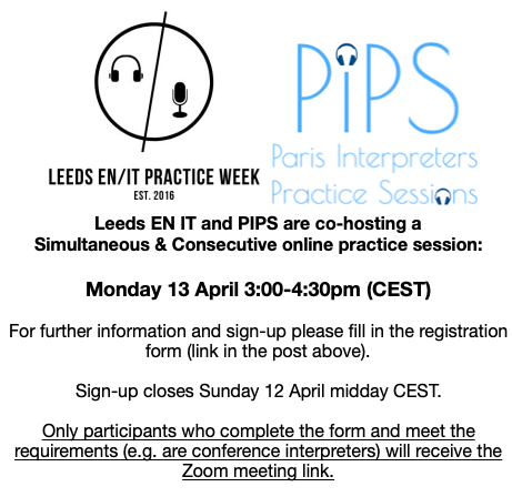 TranslAAttitude's tweet photo. Leeds EN IT and @ParisPIPS will be hosting an extra special collaborative online practice session next Monday!
Fill in this form to apply: https://t.co/Ljwixk2TbJ
#LeedsENIT #PIPSonlinesession #terp #1nt #atHomePractice #practicegroup https://t.co/N9GVKoDuLO