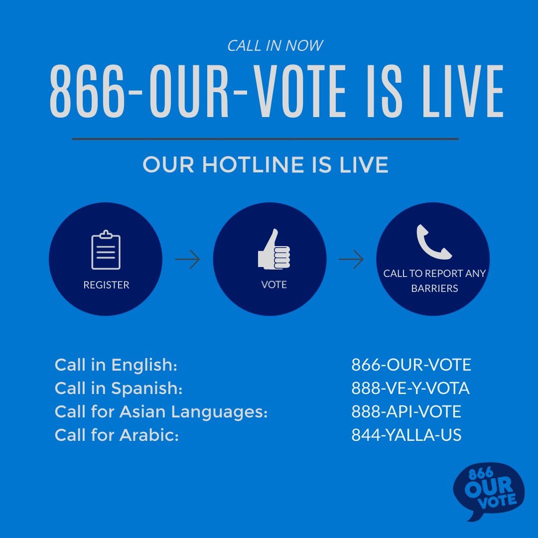 Wisconsin voters: call the Election Protection hotline at 866-OUR-VOTE (866-687-8683) with any voting questions or issues. Learn more about language access hotlines in Arabic, Spanish, and Asian languages.