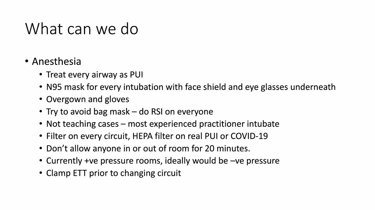 /12 Dr. Eric Lehr from Seattle:  #COVID19  @ISMICS webinar-  #COVID19 cases are not learning cases for your residents or medical students - treat every airway as a potential  #COVID19 patient - ideally utilize negative pressure rooms