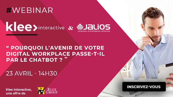 Klee_Group's tweet photo. "C’est en fusionnant les technologies d'une #DigitalWorkplace comme JPlatform de notre partenaire @Jalios et les chatbots, que nous donnerons naissance à l’assistant de demain." - @AmineBedj💯

Webinar animé par Amine Bedjaoui et Hoang-Anh Phan de @Jalios

https://t.co/Iap9I8ugzG https://t.co/AtsxI58Xk6