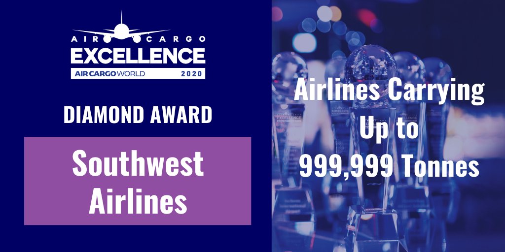 Congratulations to Southwest Airlines for winning the Diamond award for the top performing airline in the up to 999,999 tonnes category! #ACEAwards20 <a href="/SouthwestAir/">Southwest Airlines</a>