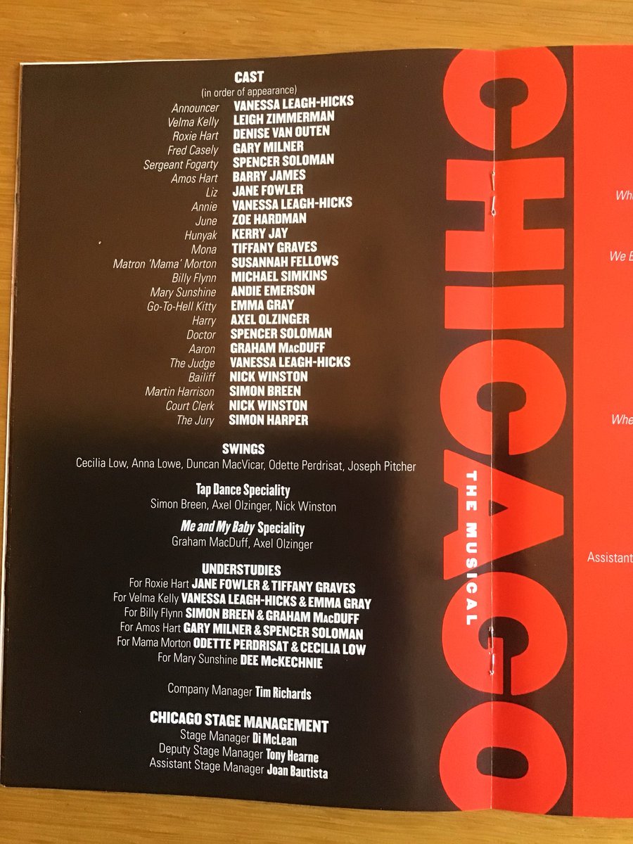 TheatreFlashba1's tweet photo. Looking back at old theatre programmes: Chicago. Jun2001 @Adelphi with @LeaghHicks @leighz123 @denise_vanouten @fatgazmilner #SpencerSolomon #barryjames @tiffanygraves4 @N1CKW1NSTON #janefowler @Zoehardman #susannahfellows #MichaelSimkins #EmmaGray #simonbreen https://t.co/BUMvfsfQNz