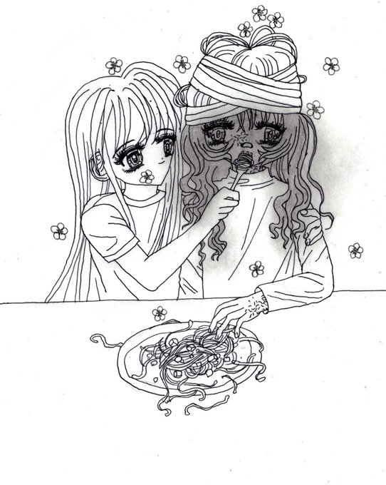 ゾンビにパスタ喰わす絵と夏をしている絵 