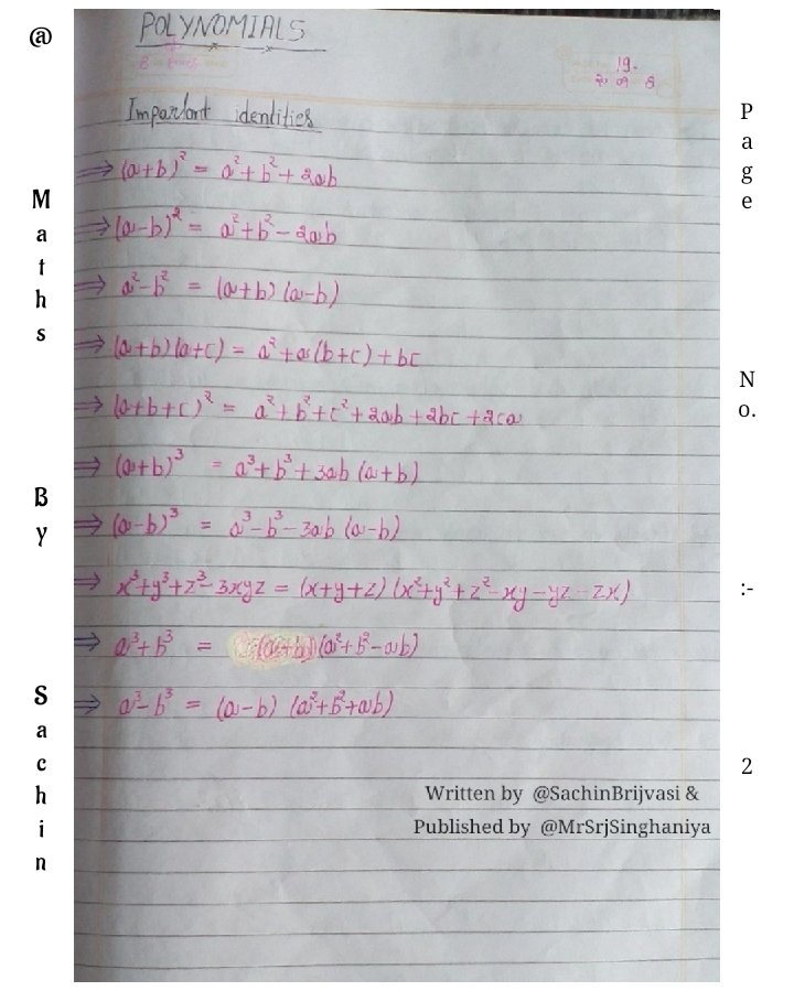 MathsBySachin's tweet photo. #Class 9th #NCERT 
#MATHEMATICS Chapter 2nd - #Polynomials
❝ #Important Notes by Sachin Kumar ❞ 
Writty By @SachinBrijvasi &amp; Editing 
or Published by @MrSrjSinghaniya.
#maths #MathsBySachin #mathsskills #mathslover #mathematician #mathsproblems #mathsstudents #mathsnotes https://t.co/ZnjNtXC1Sf