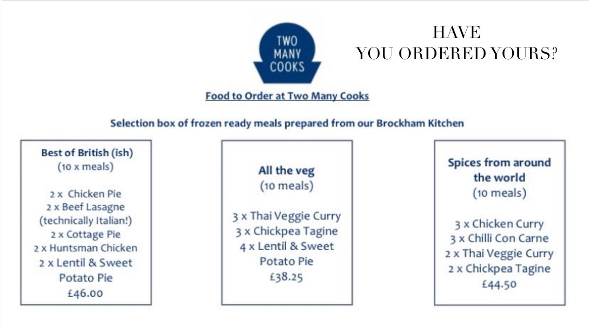 Ready meals and pantry boxes to order - here’s the full menu twomanycooks.com/two-many-cooks…