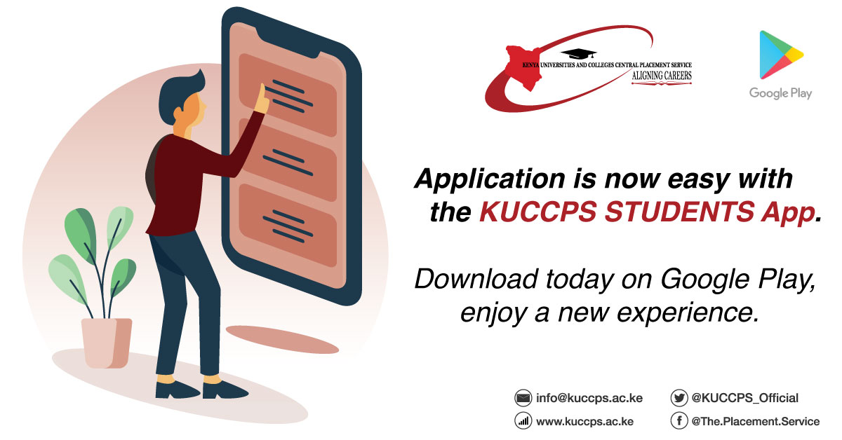 KUCCPS_Official's tweet photo. Application is now easy with the KUCCPS STUDENTS App.
Download today on Google Play, enjoy a new experience. #KUCCPSstudentsApp #TechyTuesday https://t.co/MovhMvydLw