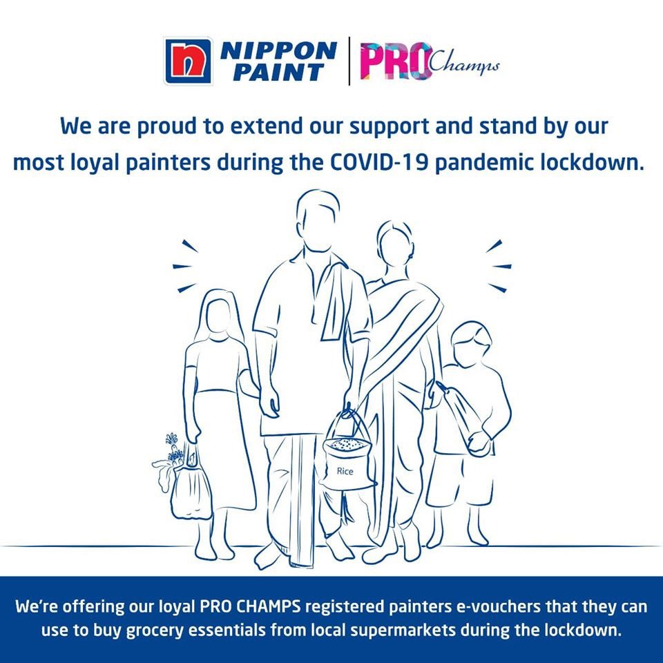 NipponIndia's tweet photo. We are proud to extend our support to our most loyal 'PRO Champs' registered painters across India by offering e-vouchers which they can use to purchase essentials at partner grocery stores.

#NipponPaint #COVID19 #PROCHAMPS #Painters #StayHomeStaySafe https://t.co/Ci5mPA7Wnt