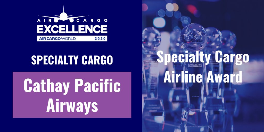 Congratulations to Cathay Pacific Airways for winning the Specialty Cargo award! #ACEAwards20 <a href="/cathaypacific/">Cathay Pacific</a>