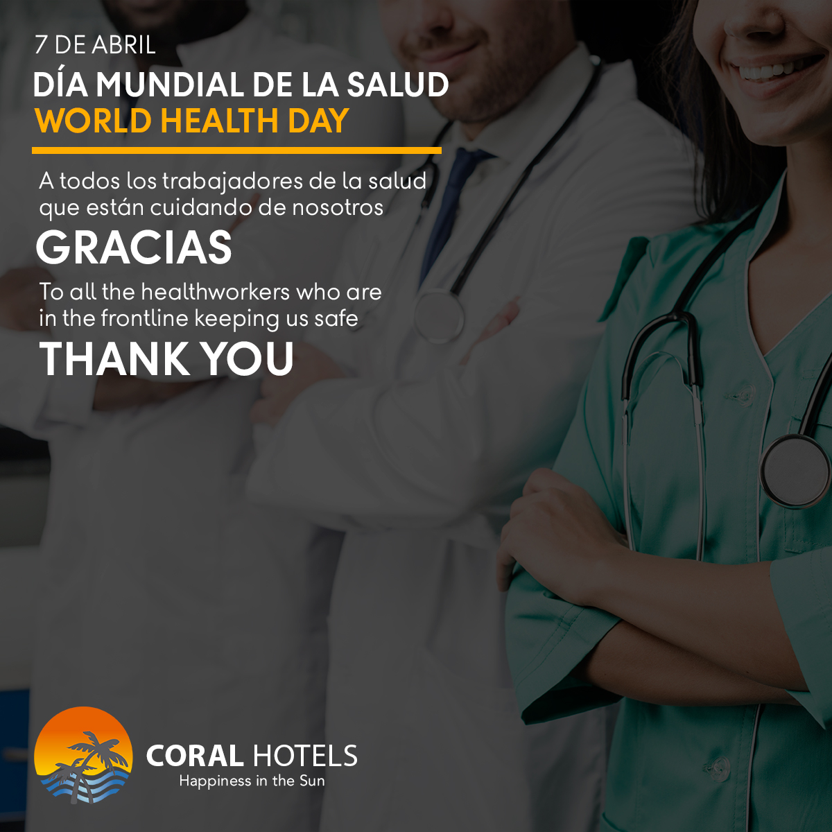 CorCalifornia's tweet photo. 🇬🇧 To all the healthworkers who are in the frontline keeping us safe... THANK YOU 🧡⠀
⠀
🇪🇸 A todos los trabajadores de la salud que están cuidando de nosotros... GRACIAS 🧡⠀
⠀
#CoralHotels https://t.co/h6IdnpqA8A