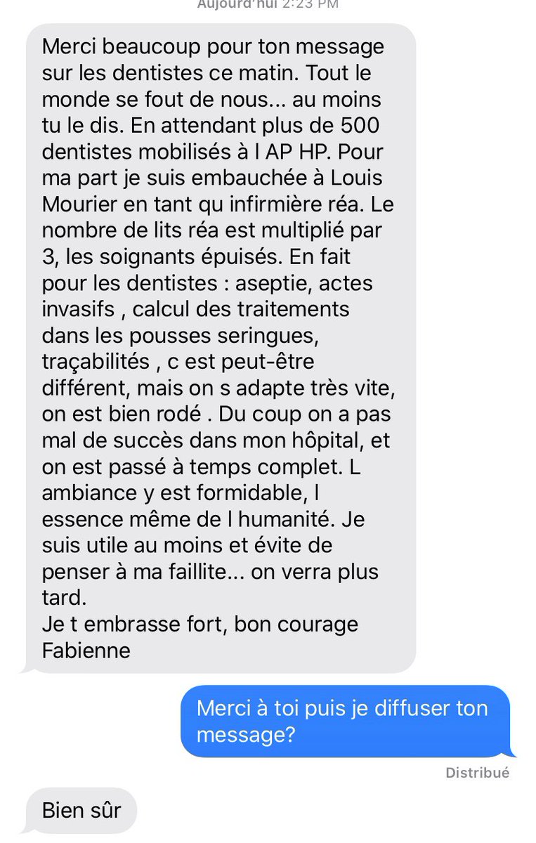 DrJeromeMarty's tweet photo. Message reçu d’une collègue dentiste, suite à passage aux @GG_RMC ce jour #COVID19 
On oubli l’engagement des dentistes alors même qu’ils ne savent pas qd ils pourront reprendre leur activité ( certainement plus tard encore que le deconfinement)
Il faut saluer leur engagement https://t.co/1PTpUdCXKk
