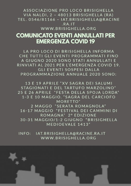 Eventi 2020 annullati per emergenza Covid-19