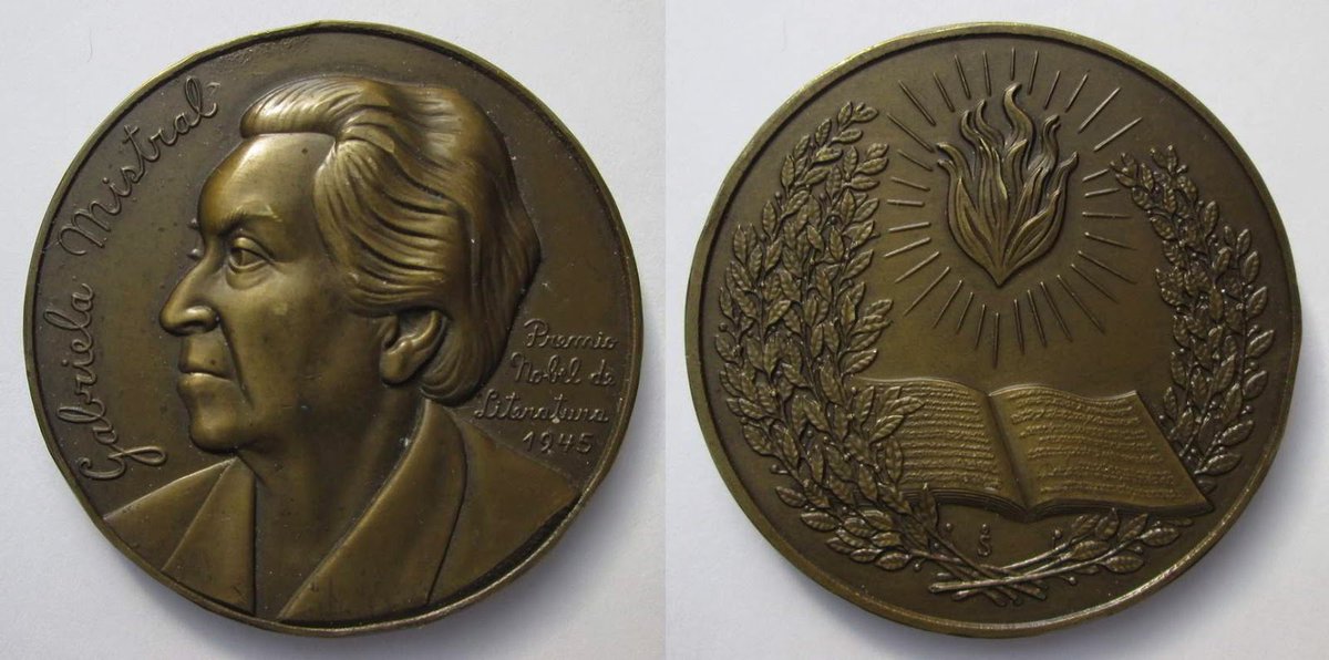 medallaschile's tweet photo. Un 7 de abril de 1889, nace en #Vicuña Lucila Godoy Alcayaga, mejo conocida por su seudónimo Gabriela #Mistal, premio #Nobel de Literatura en 1945. https://t.co/TWCzAVVzPY