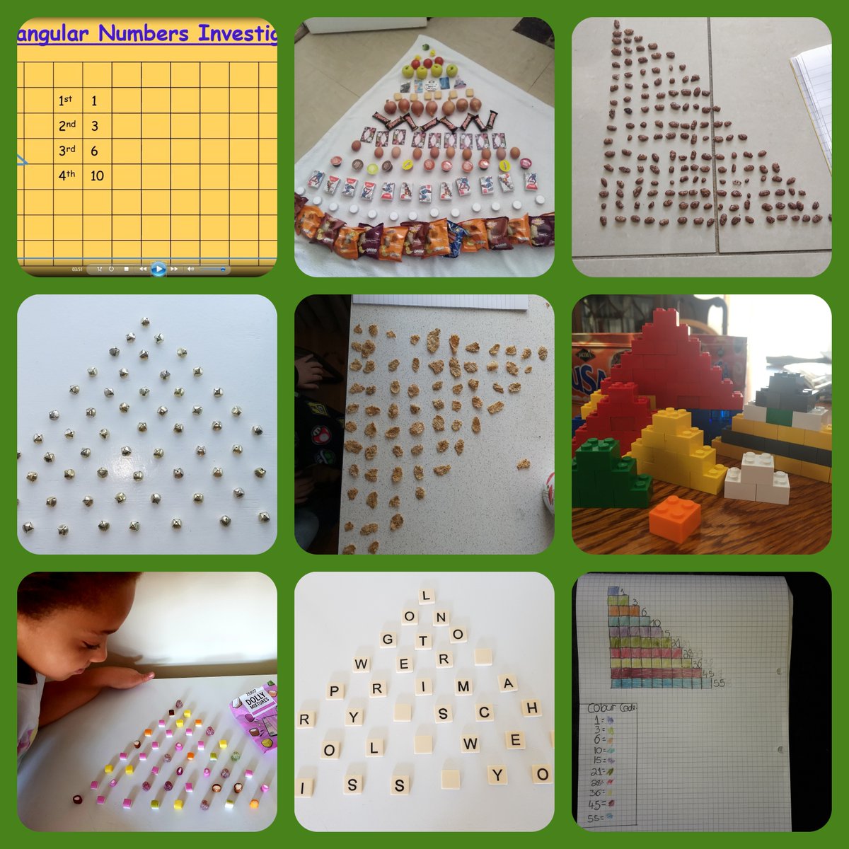 LongTowerKS2's tweet photo. As part of today's numeracy, pupils in Primary 6 shared an online lesson describing how we can make triangular numbers and then set out to make their own! 

Some fantastic pictures were shared with us! 

#OurChildrenStillFirst
#LTNum https://t.co/tKrnPZcczp