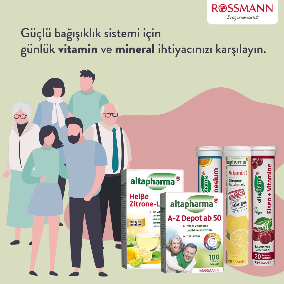 RossmannTurkiye's tweet photo. Evde Sağlıklı Kal!👨👩👧👦
İhtiyacınız olabilecek vitamin, mineral ve besin takviyeleriyle bağışıklık sisteminizi destekleyen ve direncinizi artıran, Altapharma ürünleri daha fazla ürün çeşidiyle https://t.co/8NE8sNUkn9 'de!
#Rossmann #Altapharma #besintakviyesi https://t.co/3UUXkL7T1E