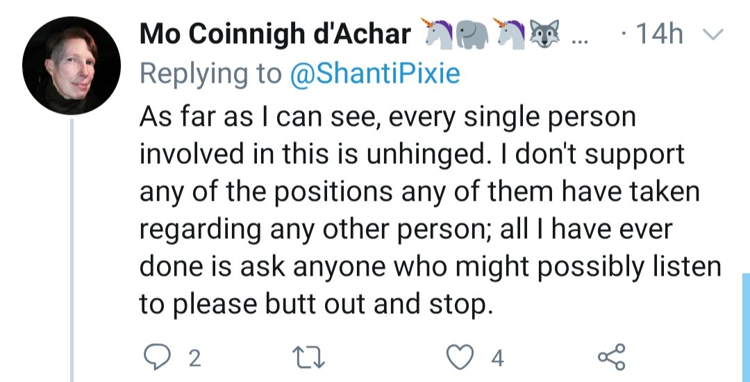 I'm not "unhinged" neither is  @fionapettit71 - as for someone who makes up malicious stories about being hounded off twitter etc...slanders someone by calling them a rapist & then blackmails them using this slanderous lie - I'd say unhinged yes & dangerous, very dangerous in book