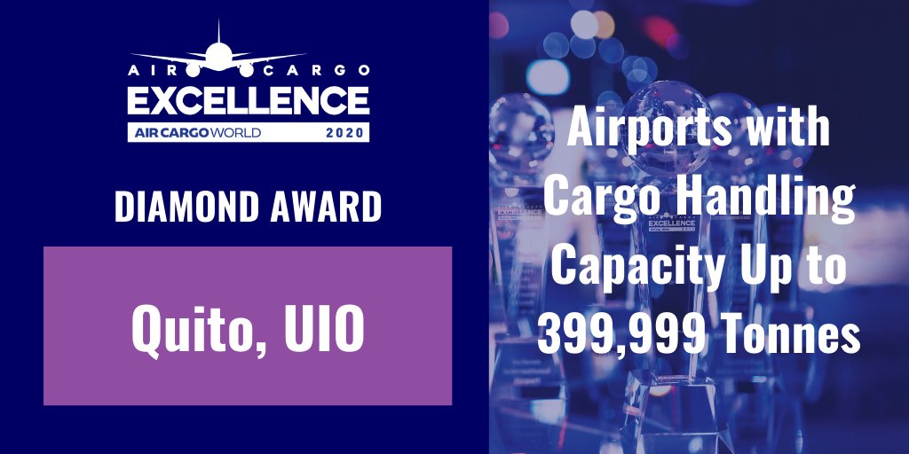 We are proud to present the top prize in the airports with a cargo handling capacity of up to 399,999 to Quito, UIO! Congratulations <a href="/AeropuertoUIO/">Aeropuerto Internacional de Quito</a>! #ACEAwards20