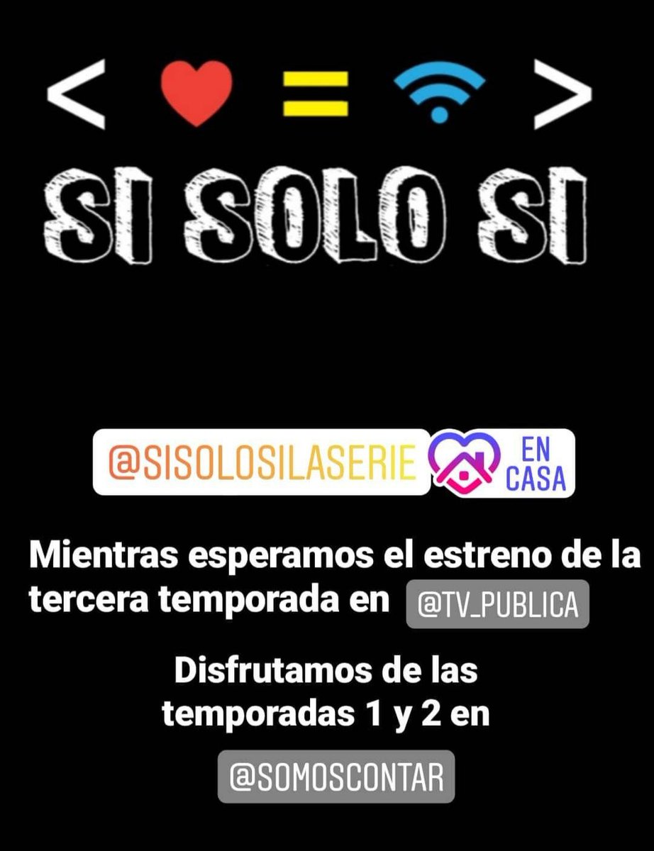 #QuedateEnCasa y disfruta gratis <a href="/sisolosilaserie/">si solo si</a> en <a href="/SomosContar/">Contar</a> 
💻📽🎞🎬📺
cont.ar 
#SiSoloSi #TelevisionIntegrada #inclusión #IgualdadDeOportunidades #Series #Ficcion #ContenidoEducativo