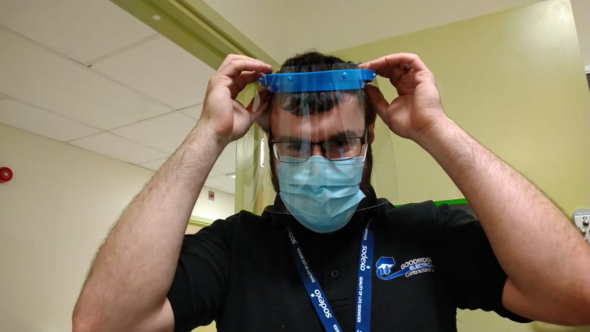 Goodridge_Elec's tweet photo. We are working in ENT at #Hereford #Hospital installing new sockets

A nurse asked to borrow a drill to make holes in plastic to make visors.  We told her to bring them to us and we've now done a couple of hundred

They have enough to do and we are proud to be supporting the #NHS https://t.co/AoUYGEcR0Y
