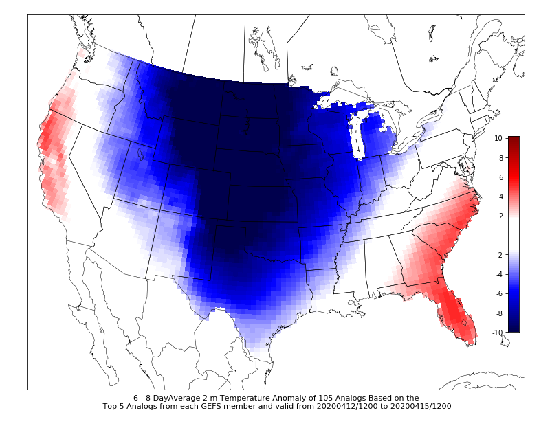 Just when you thought spring 🌷🌹🌼was taking hold. <a href="/CIPSAnalogs/">CIPS Analog Guidance</a> paints a very high probability of below normal temperatures 🥶next week (April 12th-15th).