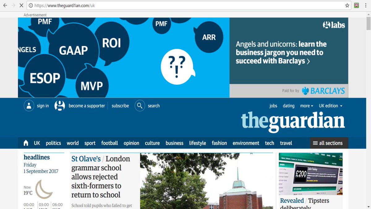 3/8 First: spot the difference here! One  @guardian website is real, one is fake!  @GetNewsWise can help you here too.