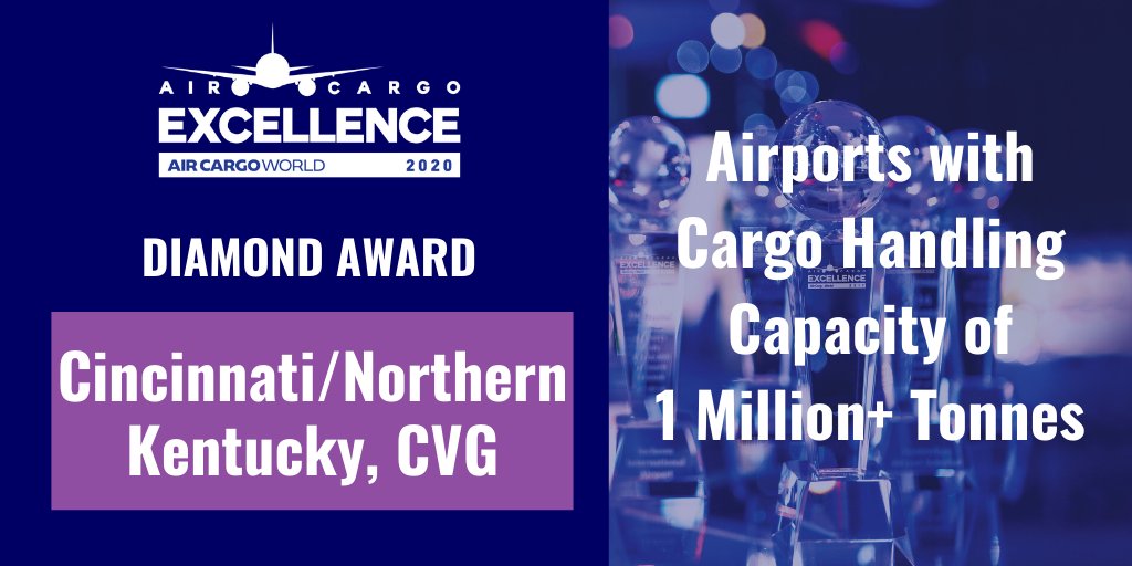 We are proud to announce that Cincinnati/Northern Kentucky, CVG has outperformed all! Congratulations for winning the Diamond award in the airports with a cargo handling capacity of up 1 million tonnes category! <a href="/CVGairport/">CVG Airport</a> #ACEAwards20