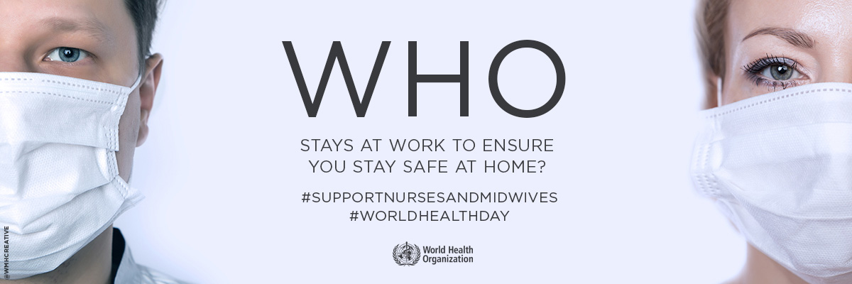 Who stays at work to ensure you stay safe at home?<a href="/OneMinuteBriefs/">One Minute Briefs ⏱️</a> <a href="/WHO/">World Health Organization (WHO)</a> <a href="/UN/">United Nations</a> 
<a href="/ICNurses/">ICN - International Council of Nurses</a> <a href="/NursingNow2020/">Nursing Now Challenge</a> <a href="/World_Midwives/">International Confederation of Midwives</a> <a href="/UNFPA/">UNFPA</a>  #Covid19 #WorldHealthDay #SupportNursesAndMidwives