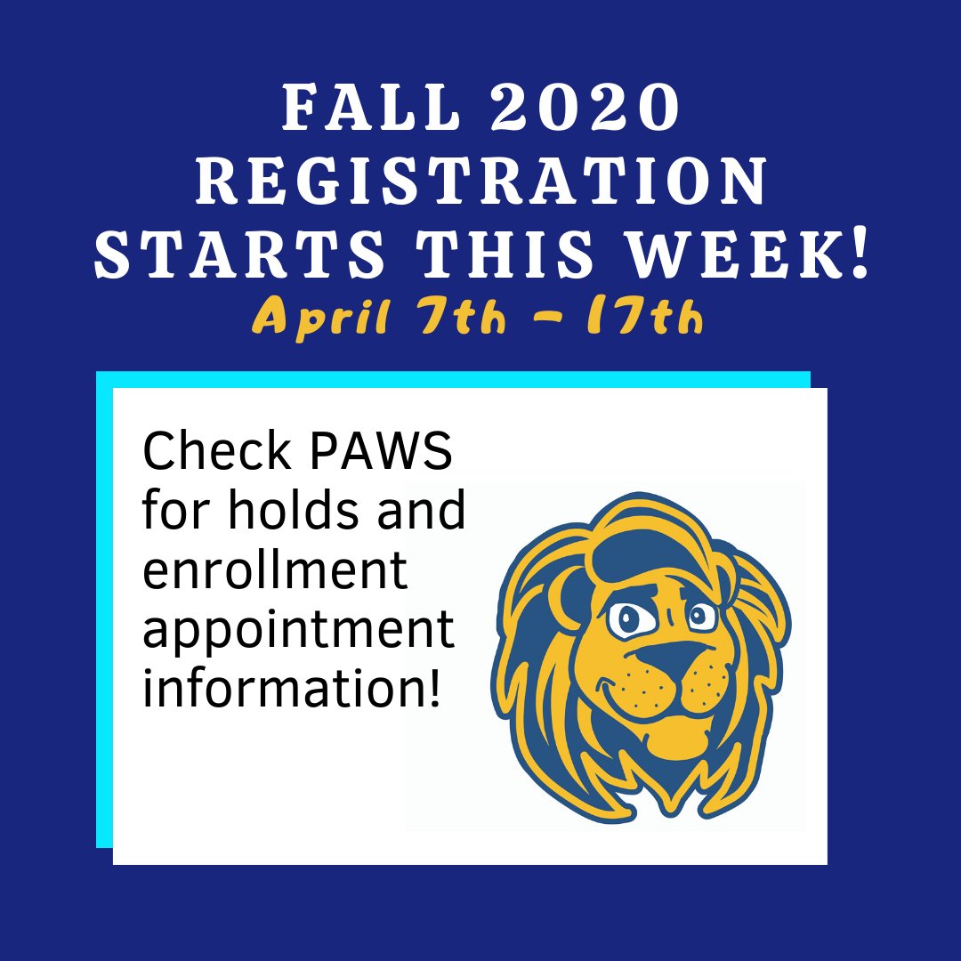 TCNJRecReg's tweet photo. LIONS! Are you ready for Fall 2020 registration? It kicks off this week! Check PAWS for holds and enrollment appointment information. Contact us with any questions at recreg@tcnj.edu. #tcnjtoday https://t.co/RlTvcyq13e