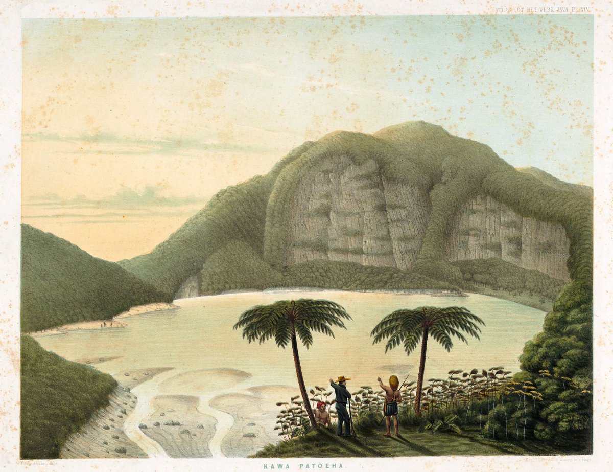 potretlawas's tweet image. Kawah dan puncak gunung² di sekitar tanah Priangan: Guntur, Patuha, Gede.
Litografi karya F.W. Junghuhn dalam seri Atlas tot het werk Java. Cetakan C.W. Mieling, 1854.