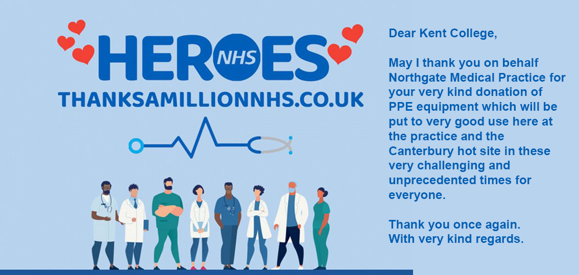 A lovely response from a local medical practice after KC donated some PPE equipment..
#kentcollegecanterbury #nhs #thanksamillionnhs #ppe #covid19 #community #athomebutnotalone